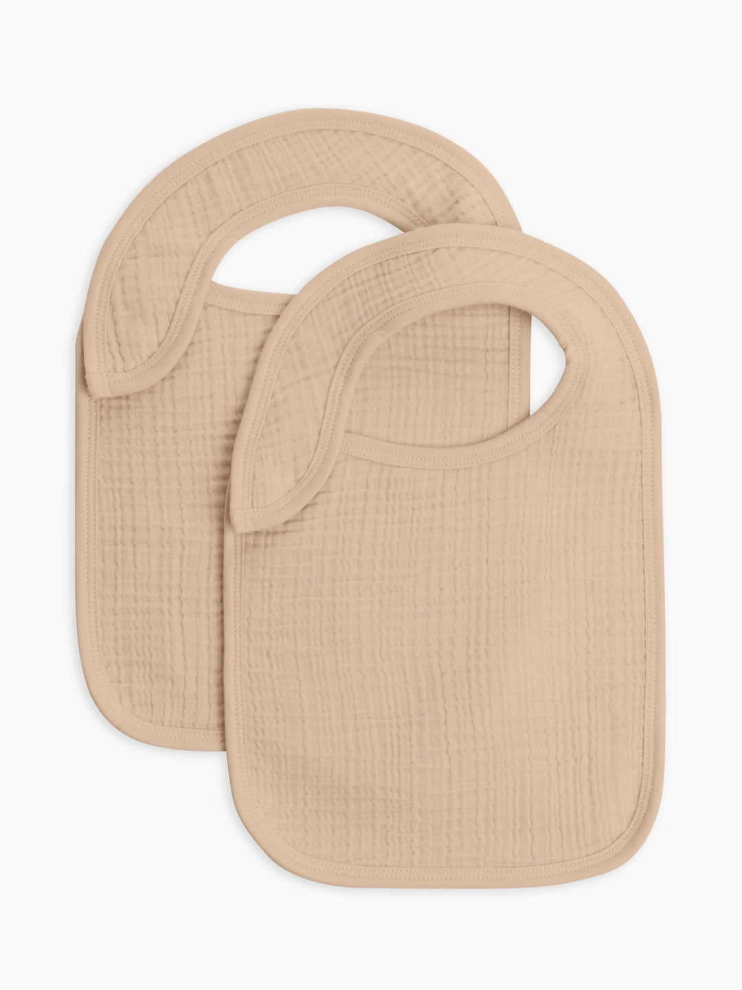 Classic 2 pack organic muslin baby bibs in warm clay color made from soft breathable cotton perfect for feeding drooling and teething gentle on newborn and infant skin easy to wash and an essential baby accessory or thoughtful gift for new moms.