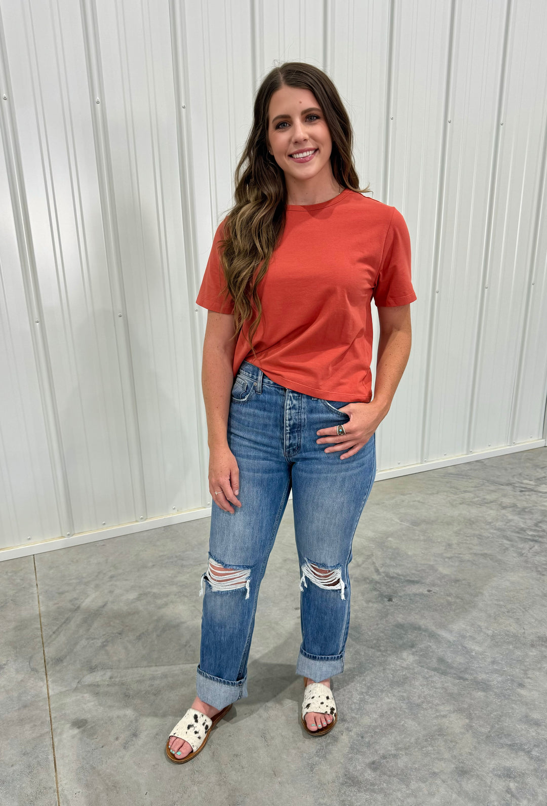Stay chic and eco-conscious with The Ginger Spice Mom Basic Crop Top. This boxy tee design comes in a vibrant Ginger Spice color and is made from a blend of 95% organic cotton and 5% spandex. Runs a little small, so consider sizing up if you're in between sizes. Offered in sizes X-Small through X-Large.
