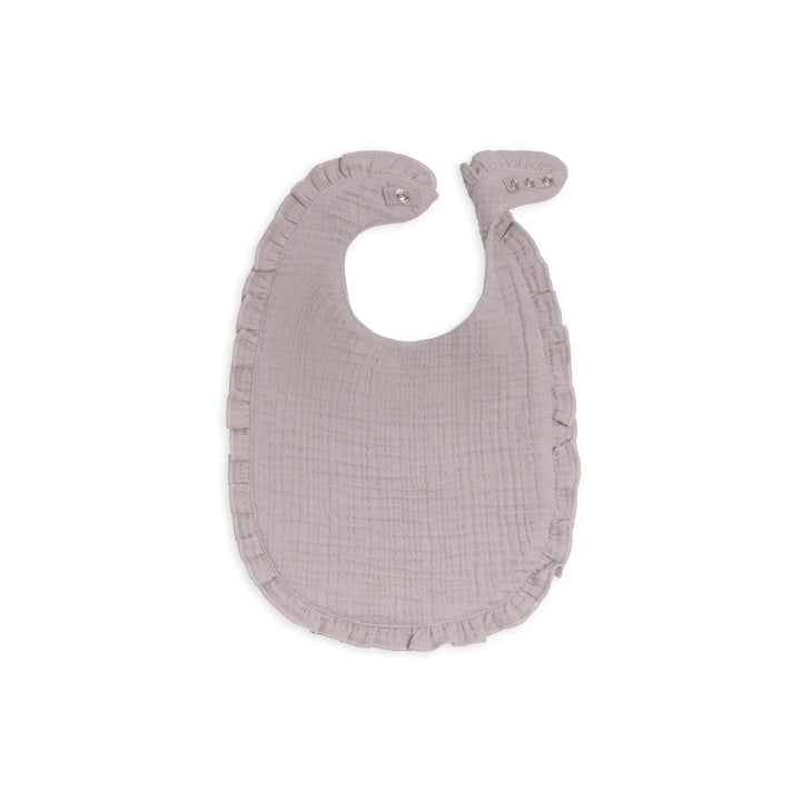Lilla organic muslin baby bib with ruffle details made from soft lightweight cotton gentle on baby skin ideal for feeding, drooling, or teething durable, easy to clean, and a must-have practical and stylish baby essential for newborns and infants.