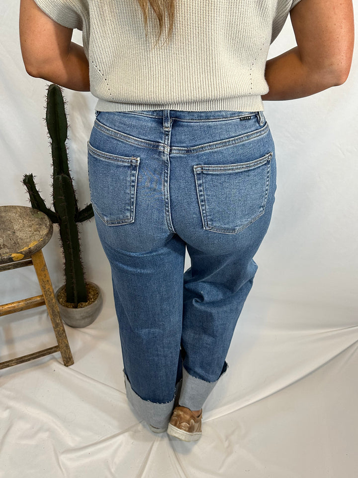 The Texan High Rise Crop Wide Cuffed Jeans