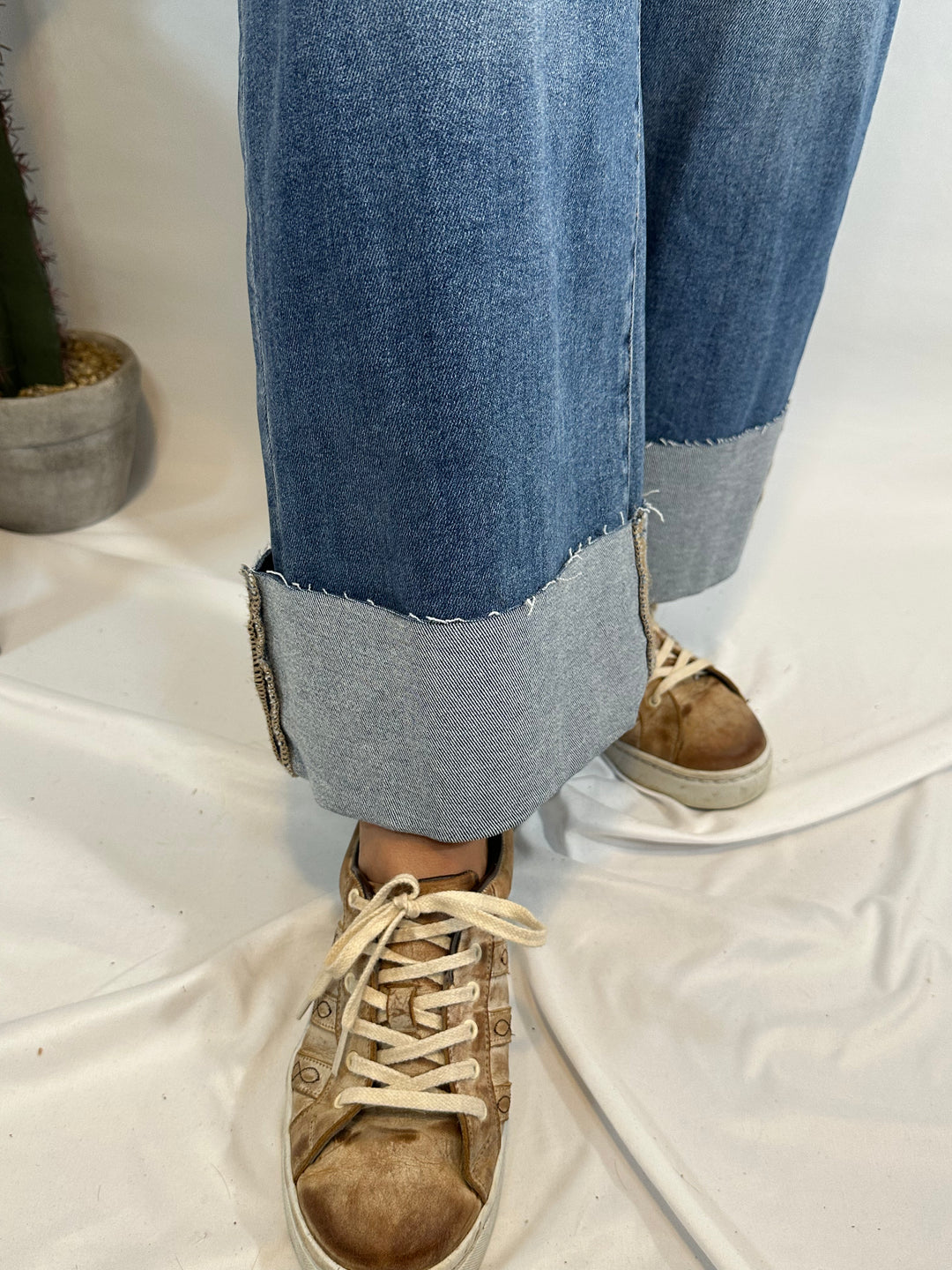 The Texan High Rise Crop Wide Cuffed Jeans