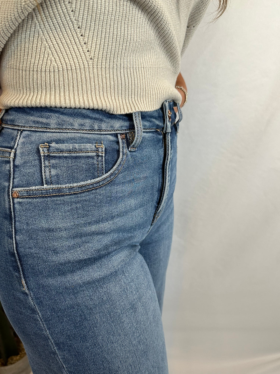The Texan High Rise Crop Wide Cuffed Jeans