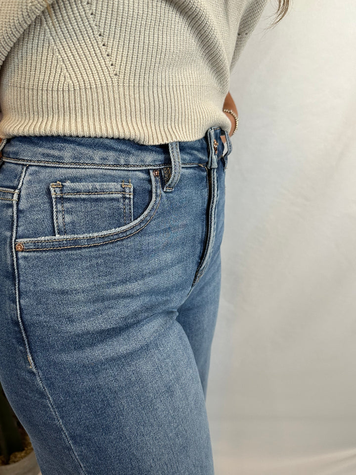 The Texan High Rise Crop Wide Cuffed Jeans