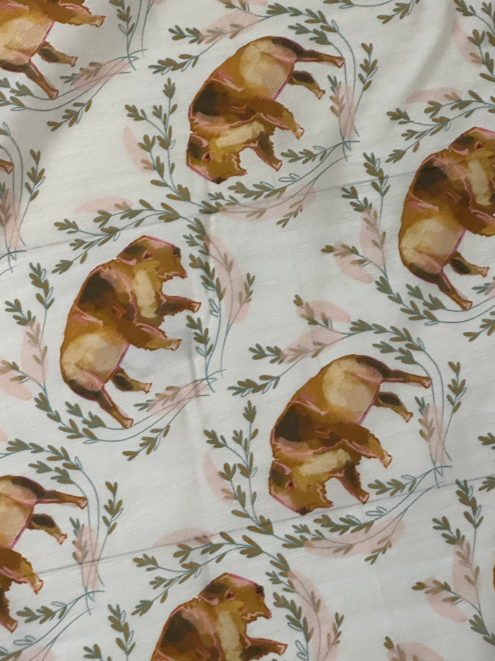 Stylish and versatile, The Buffalo Wildrag features a hand-drawn design on 100% Mulberry silk. Can be worn as a bandana, headband, ponytail, or neck scarf. Size 35" x 35".