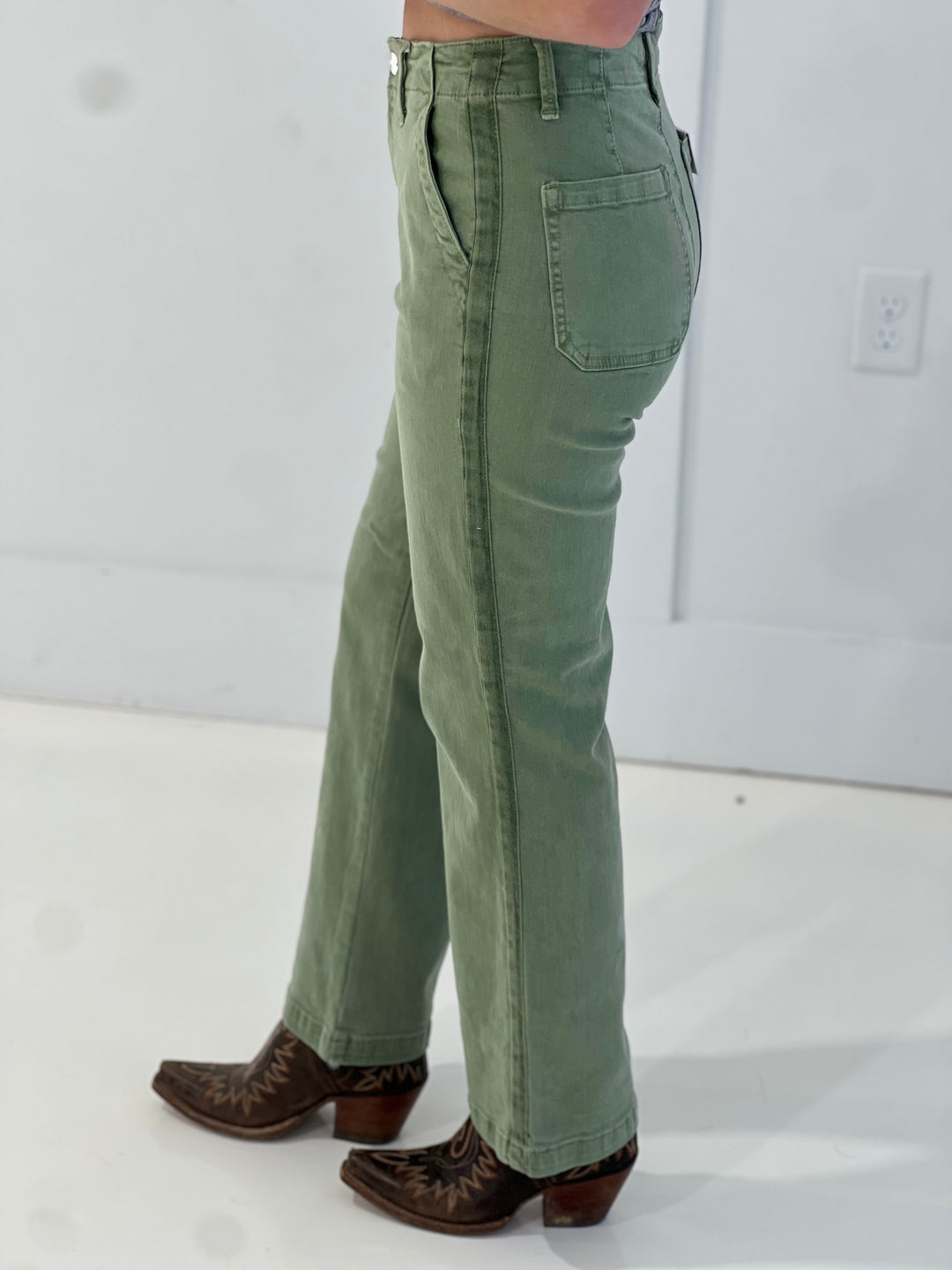 The Johnny High Rise Side Twill Tape Detail Straight Pants