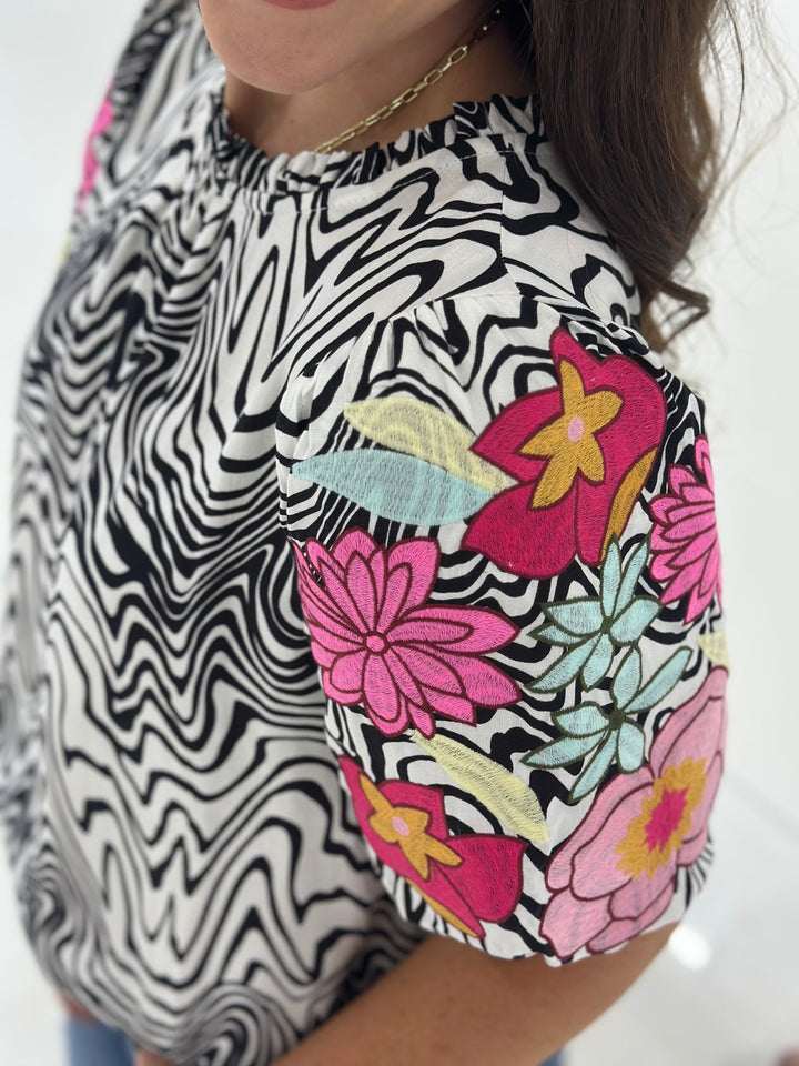 Designed for the bold and stylish, The Cali Top features a striking black-and-white print that adds a modern touch to any outfit. With a relaxed yet flattering fit, this long-sleeve top pairs effortlessly with high-waisted jeans, skirts, or layered under a leather jacket for an edgy vibe. Whether you love western-inspired fashion or are looking for a chic statement piece, The Cali Top delivers effortless style and versatility. A boutique best-seller—grab yours before it’s gone!